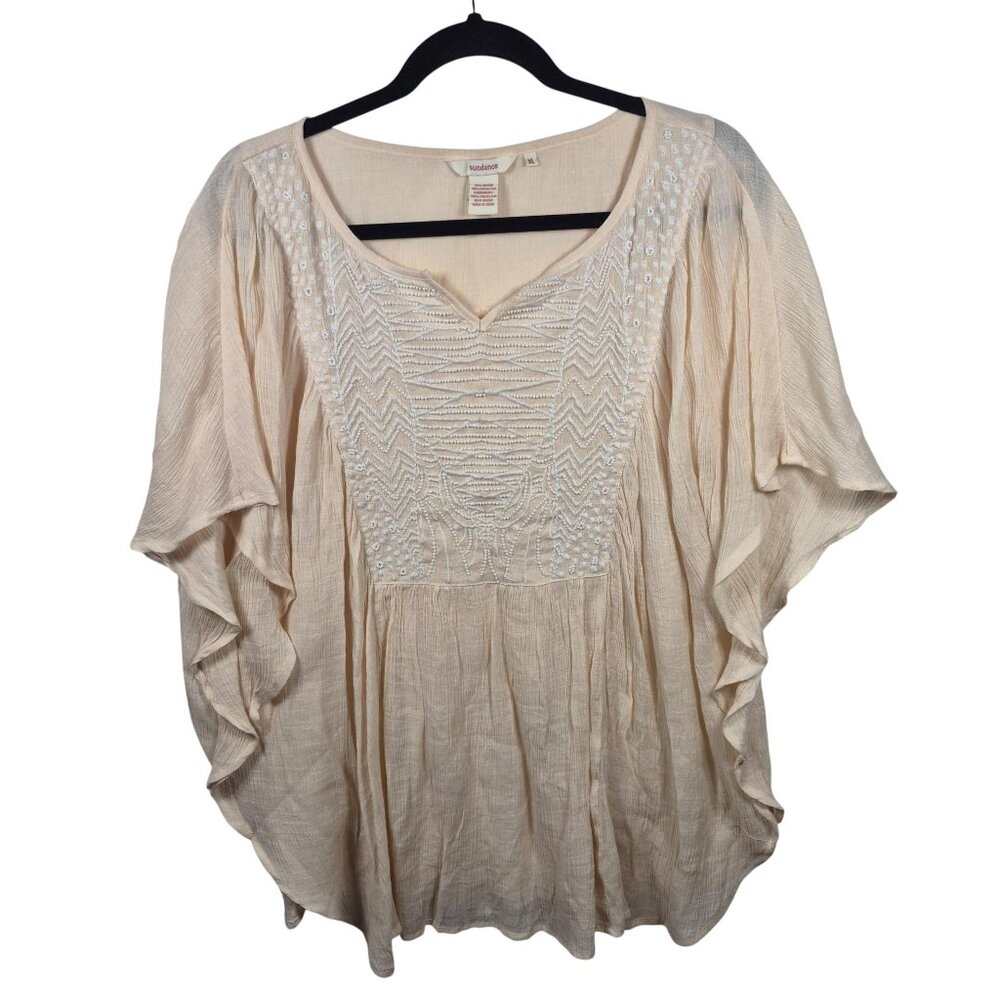 Sundance Top Womens Tunic Short Sleeve Embroidered XLarge Boho Chic Fairy